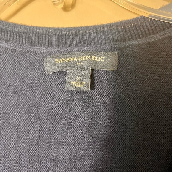 Banana Republic Cotton Ruffle Neck Short Sleeve Sweater Navy Size Small Preppy - Picture 8 of 9